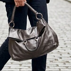 Plinio Visona Italia 1959 Pewter Leather Satchel Tote  Hobo Purse Handbag